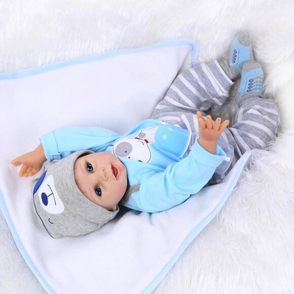 🆕 22inch Cloth Body With Vinyl Limbs Reborn Baby Boy Dolls Cute Male Baby ls - Picture 4 of 5